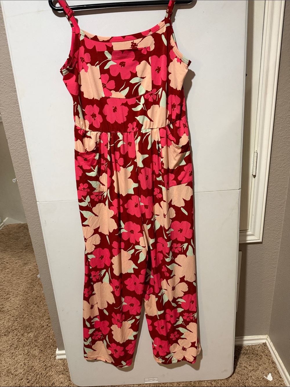 Lularoe Leola Floral Wide-Leg Jumpsuit in Red/hot pink/ Peach/Mint